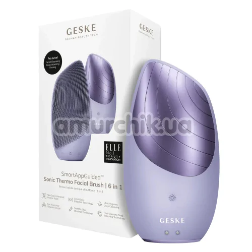 Ультразвуковая щетка для лица Geske Sonic Thermo Facial Brush 6 in 1, сиреневая