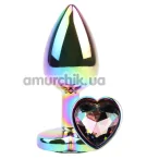 Анальная пробка с радужным кристаллом Rainbow Heart Butt Plug, радужная - Фото №1