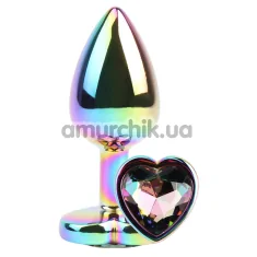 Анальна пробка з мультикольоровим кристалом Rainbow Heart Butt Plug, мультикольорова - Фото №1