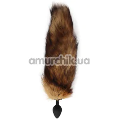 Анальная пробка с коричневым хвостом лисы Fierce Euphoria Fuffy Anal Plug, черная - Фото №1