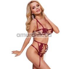 Комплект Star Night Summer Garden Lingerie Set, бордовий: бюстгальтер + трусики-стрінги + пояс для панчіх - Фото №1