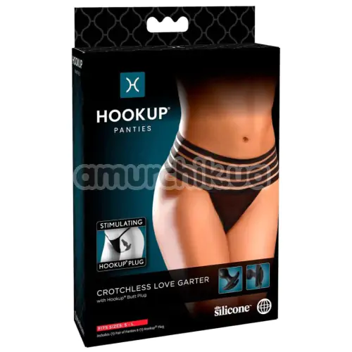 Трусики з анальною пробкою HookUp Panties Crotchless Love Garter, чорні