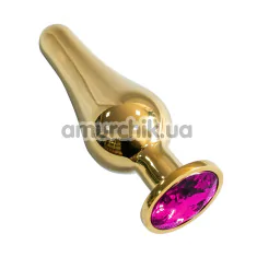 Анальна пробка з рожевим кристалом SWAROVSKI Long Gold Pink Diamond Medium, золота - Фото №1