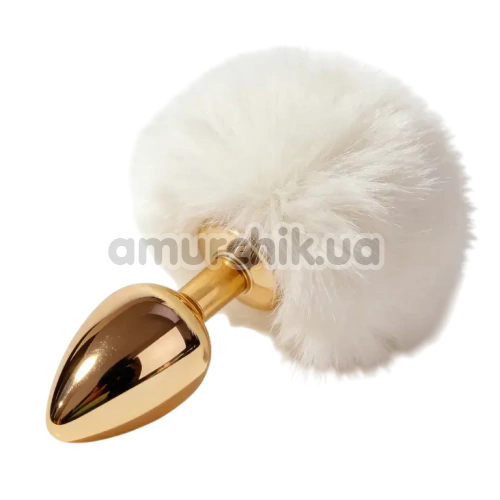 Анальна пробка з білим хвостиком Alume Metal Plug With Tail S, золота