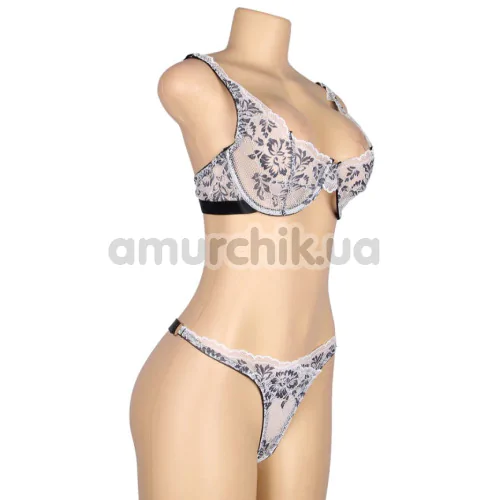 Комплект Star Night Sexy Floral Two-Tone Lace Set, черно-белый: бюстгальтер + трусики-стринги