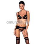 Комплект Passion Free Your Senses Miley Set, чорний: бюстгальтер + трусики + пояс для панчіх - Фото №1