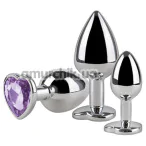 Набор анальных пробок с сиреневым кристаллом S Pleasures Metal Lia, серебряный - Фото №1