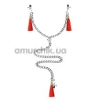 Затискачі для сосків LoveToy Bondage Fetish Nipple Clit Tassel Clamp With Chain, червоні - Фото №1