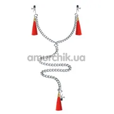 Зажимы для сосков LoveToy Bondage Fetish Nipple Clit Tassel Clamp With Chain, красные - Фото №1