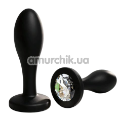 Анальная пробка с прозрачным кристаллом Alume Silicone Balloon Plug M, черная - Фото №1