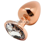 Анальна пробка з прозорим кристалом Wooomy Tralalo Metal Plug M, золота - Фото №1