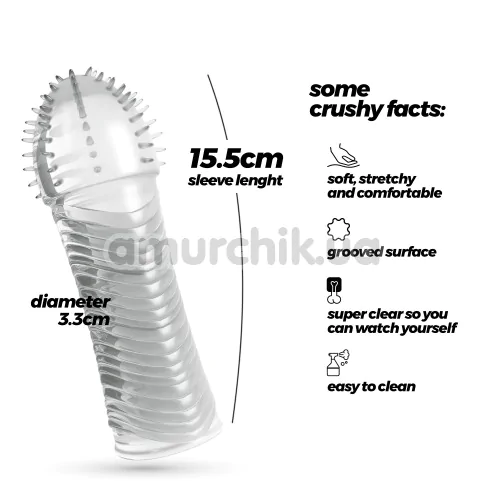 Насадка на пенис Crushious Ribbed Penis Sleeve, прозрачная