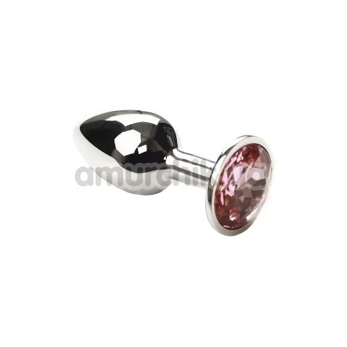 Анальная пробка с розовым кристаллом SWAROVSKI Silver Pink Topaz Small, серебряная