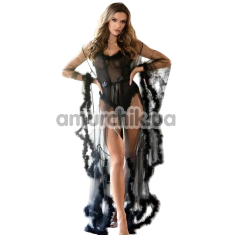 Комплект Star Night Sensual Feather Night Set, черный: боди + пеньюар - Фото №1