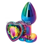 Анальная пробка с радужным кристаллом Loveshop Seamless Butt Plug Heart L, радужная - Фото №1