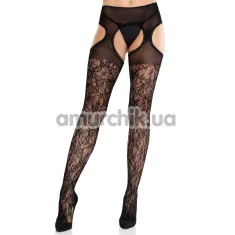 Колготки Leg Avenue Cross Hatch Floral Lace Suspender Hose, черные - Фото №1