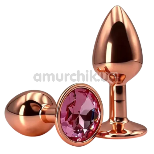 Анальна пробка з рожевим кристалом Alume Metal Plug S, бронзова
