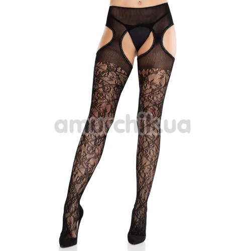 Колготки Leg Avenue Cross Hatch Floral Lace Suspender Hose, чорні - Фото №1
