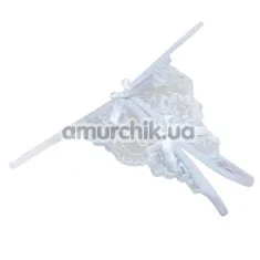 Трусики-стринги кружевные с бантиками, белые - Фото №1