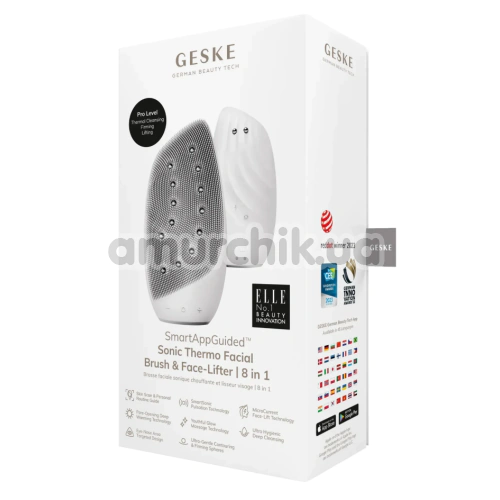 Щетка для лица Geske Sonic Thermo Facial Brush & Face-Lifter 8 in 1, белая