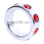 Эрекционное кольцо с красными кристаллами Boss Series Metal Ring Diamonds Small, серебряное - Фото №1