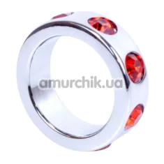 Эрекционное кольцо с красными кристаллами Boss Series Metal Ring Diamonds Small, серебряное - Фото №1