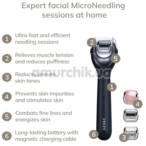 Массажер-роллер для лица с микроиглами Geske MicroNeedle Face Roller 9 in 1, черный