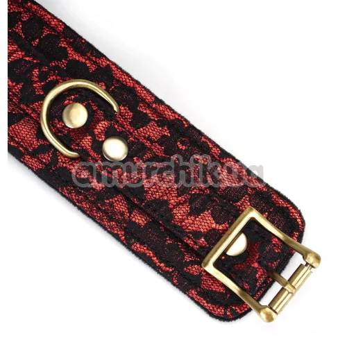 Фіксатори для рук Liebe Seele Victorian Garden Lace and Vegan Leather Handcuffs, червоно-чорні