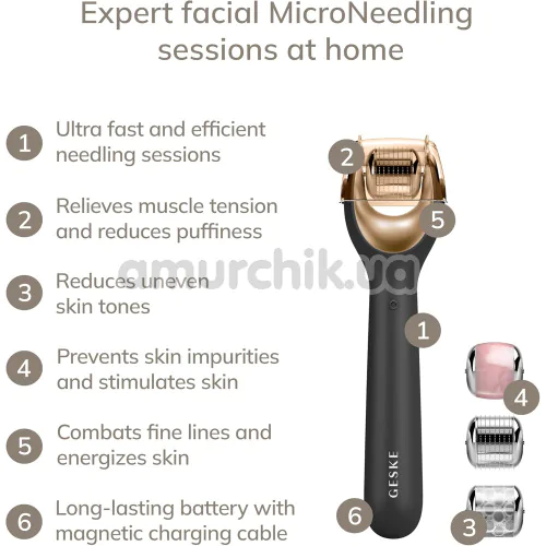Масажер-ролер для обличчя з мікроголками Geske MicroNeedle Face Roller 9 in 1, сірий