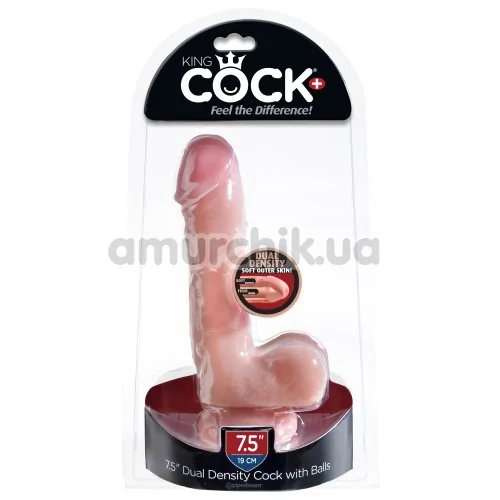 Фаллоимитатор King Cock Plus 7.5 Dual Density Cock With Balls, телесный