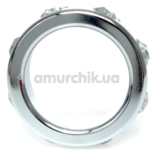 Эрекционное кольцо с прозрачными кристаллами Boss Series Metal Ring Diamonds Small, серебряное