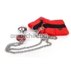 Анальная пробка с фиксаторами для рук Art Of Sex Handcuffs With Metal Anal Plug M, красная - Фото №1