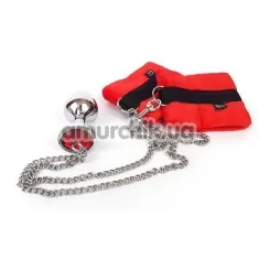 Анальная пробка с фиксаторами для рук Art Of Sex Handcuffs With Metal Anal Plug M, красная - Фото №1