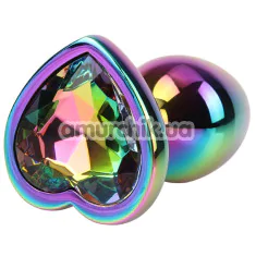 Анальная пробка с радужным кристаллом Matrix Mont Rainbow Heart Gem Plug S, радужная - Фото №1