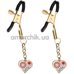 Зажимы для сосков с белым сердечком Liebe Seele Heart-Shaped Flowers Nipple Clamps, золотые - Фото №1
