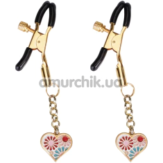 Зажимы для сосков с белым сердечком Liebe Seele Heart-Shaped Flowers Nipple Clamps, золотые - Фото №1