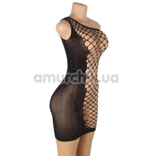 Сукня Star Night Hollow Out Single Shoulder Rhinestone Fishnet Dress, чорна