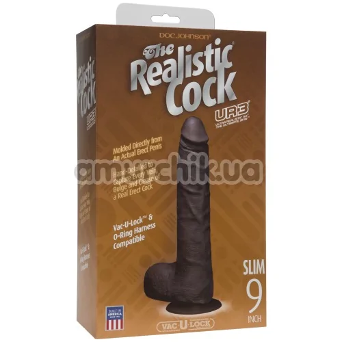 Фалоімітатор The Realistic Cock UR3 24 см з мошонкою, темно-коричневий