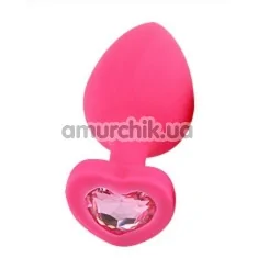 Анальна пробка з світло-рожевим кристалом Loveshop Seamless Butt Plug Heart M, рожева - Фото №1