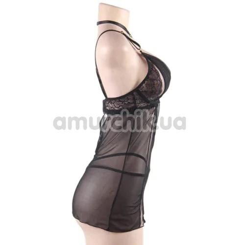 Комплект Star Night Nightgown Sheer Mesh Babydoll, чорний: пеньюар + трусики-стрінги