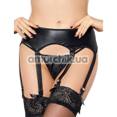 Комплект Star Night Leather-Look Garter Belt With Tiny Bows, чорний: пояс для панчіх + трусики-стрінги - Фото №1