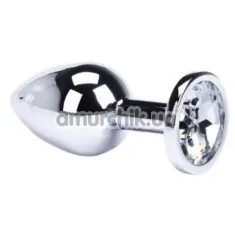Анальная пробка с прозрачным кристаллом Loveshop Seamless Butt Plug S, серебряная - Фото №1