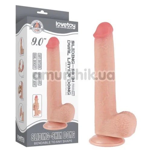 Фаллоимитатор Sliding-Skin Dual Layer Dong 9 с мошонкой, телесный