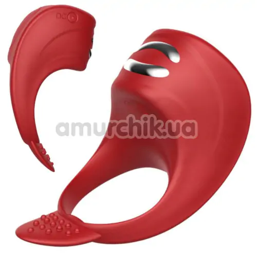 Виброкольцо для члена с электростимуляцией FoxShow Silicone Vibrating Ring With Electro Stim, красное