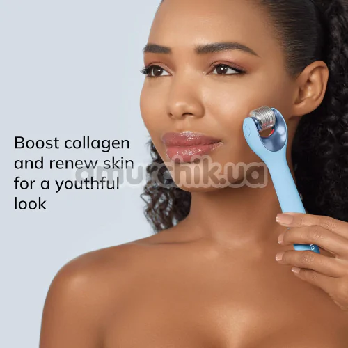 Массажер-роллер для лица с микроиглами Geske MicroNeedle Face Roller 9 in 1, голубой