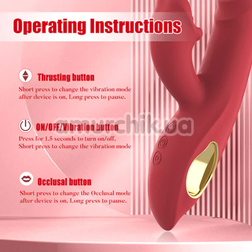 Вібратор з поштовхами Emma Thrusting Dildo Vibrator, червоний