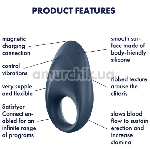 Виброкольцо Satisfyer Mighty One Ring Vibrator, синее