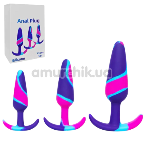 Набор из 3 анальных пробок Colorful Anal Plug, разноцветный