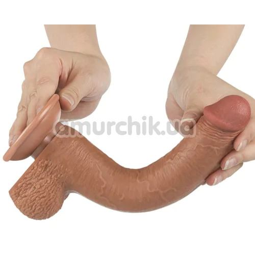 Фаллоимитатор Sliding-Skin Dual Layer Dong 9 с мошонкой, светло-коричневый