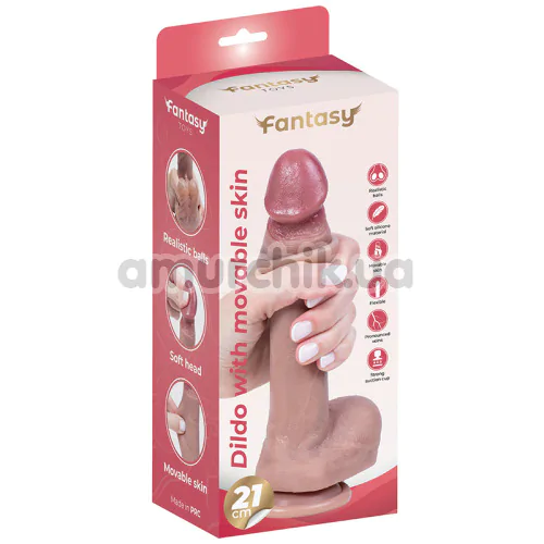 Фалоімітатор Fantasy Toys Dildo With Movable Foreskin 21 cm з мошонкою, тілесний